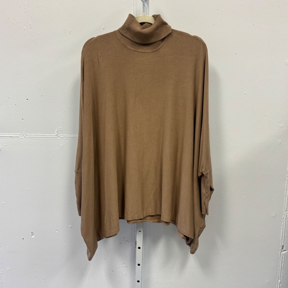 Alfani Turtleneck Batwing Sleeve Poncho Sweater Small‎ Button Detail Tan Brown